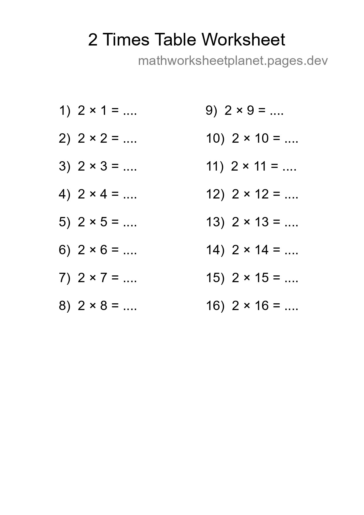 2 Times Table Worksheet For Grade 2 With Answers - Part 299