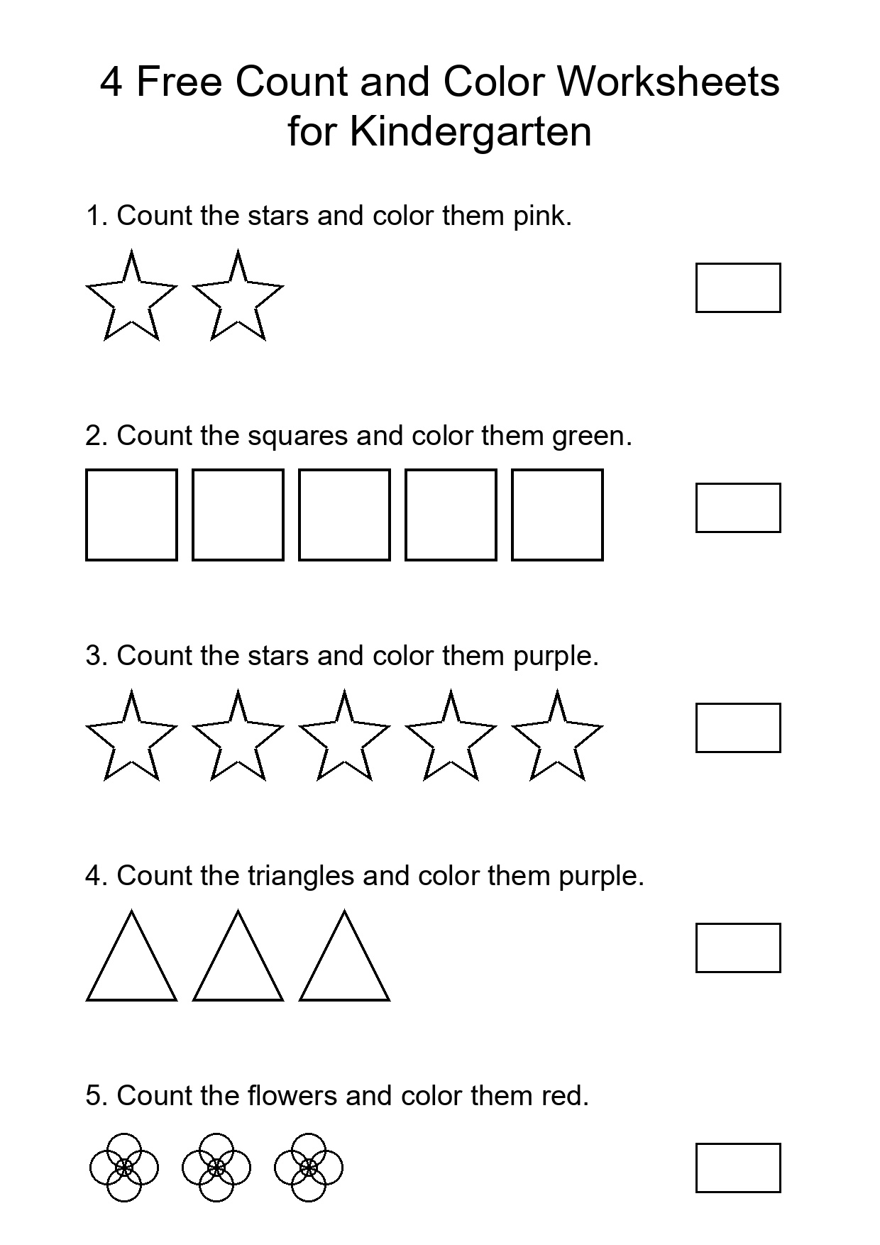 4 Free Count and Color Worksheets for Kindergarten