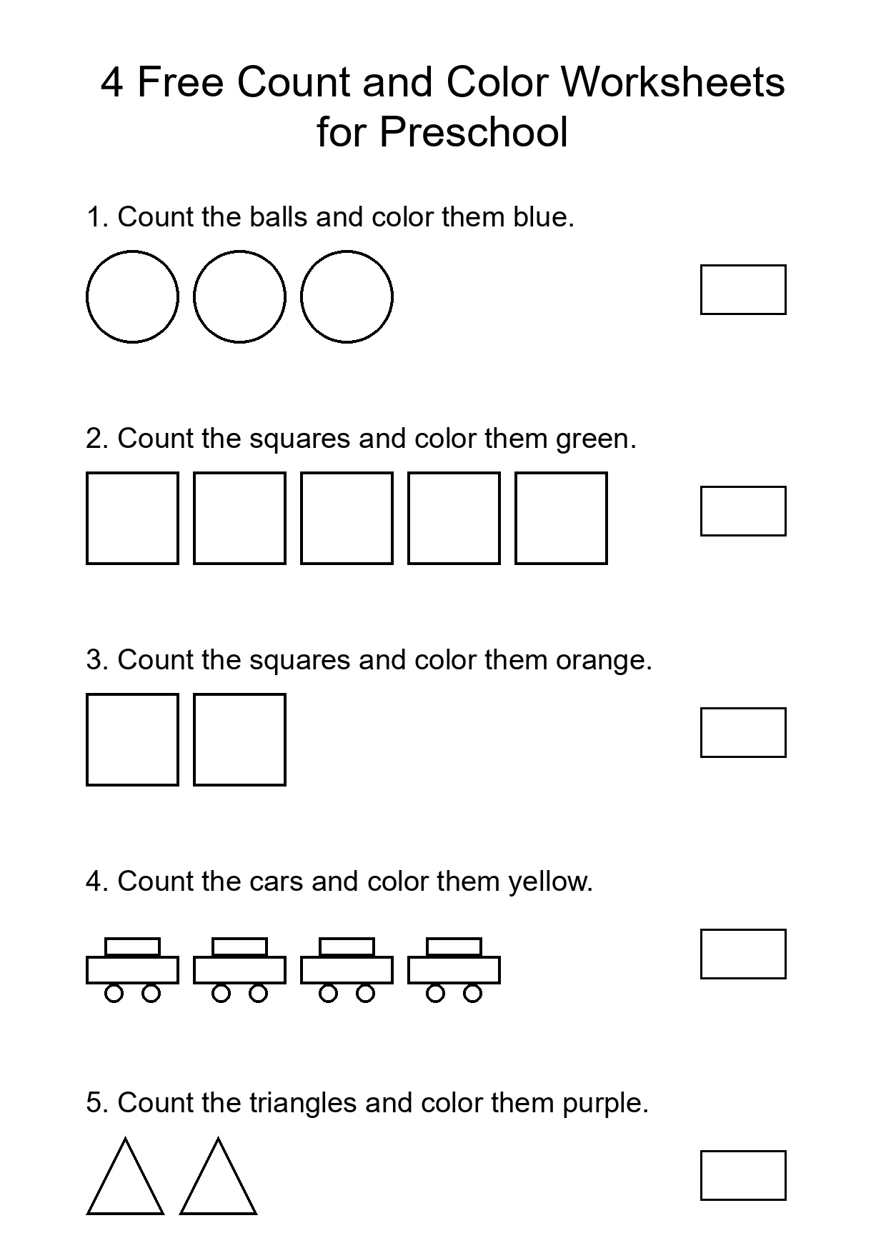 4 Free Count and Color Worksheets for Preschool
