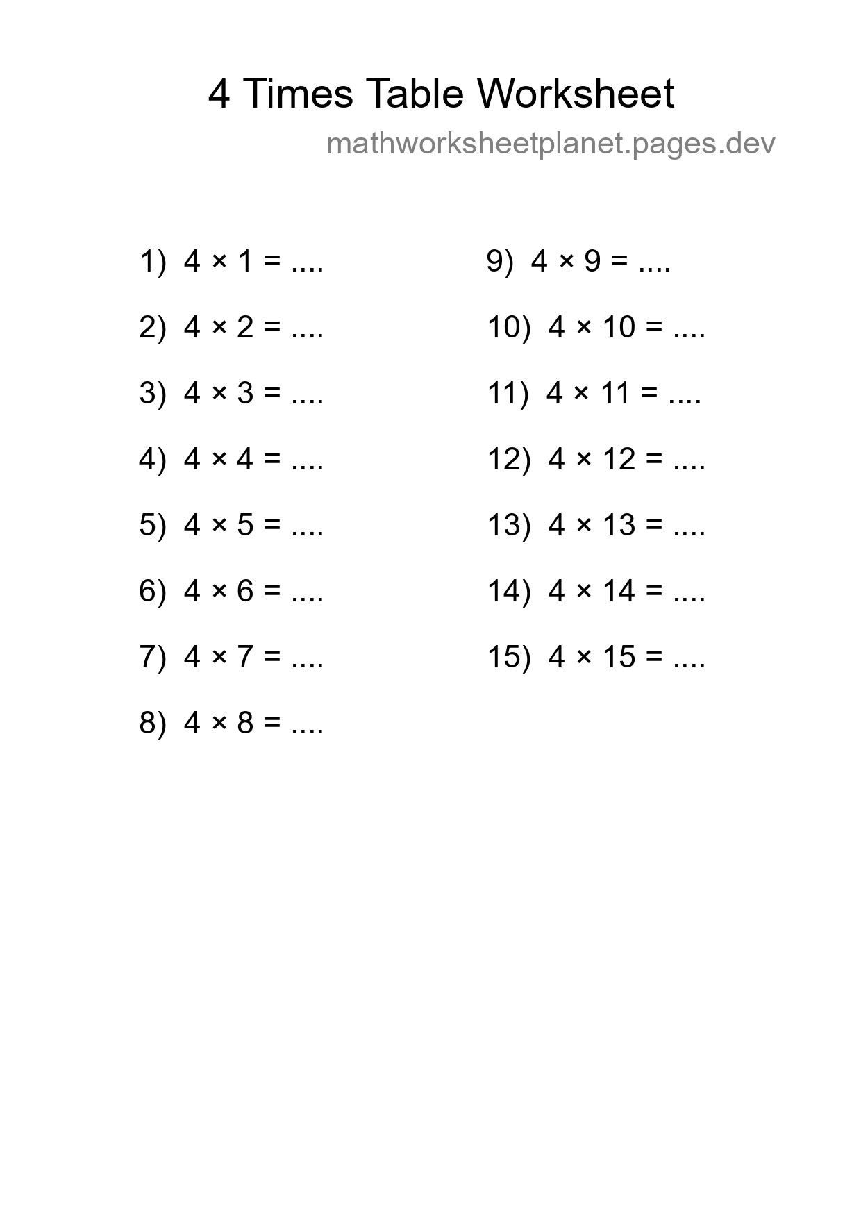 4 Times Table Worksheet For Grade 2 - Part 89