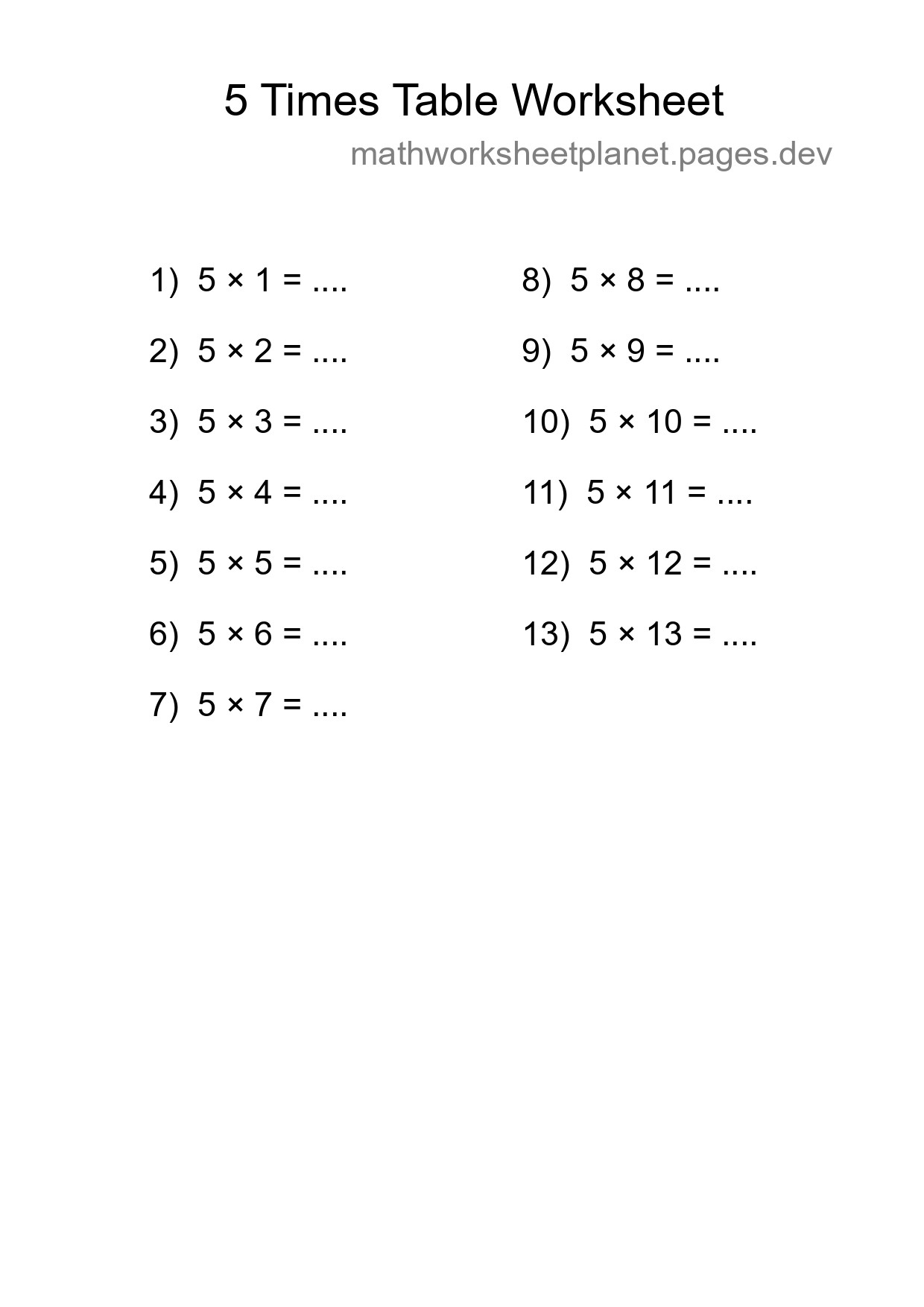 5 Times Table Worksheet For Grade 2 - Part 149