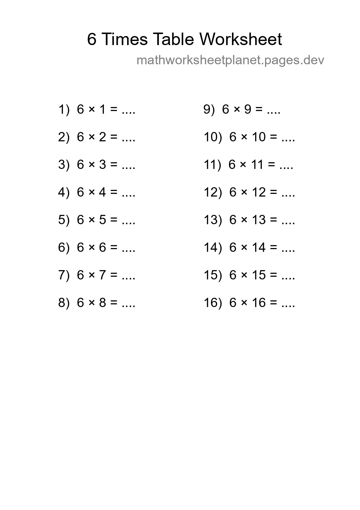 6 Times Table Worksheet For Grade 3 - Part 69
