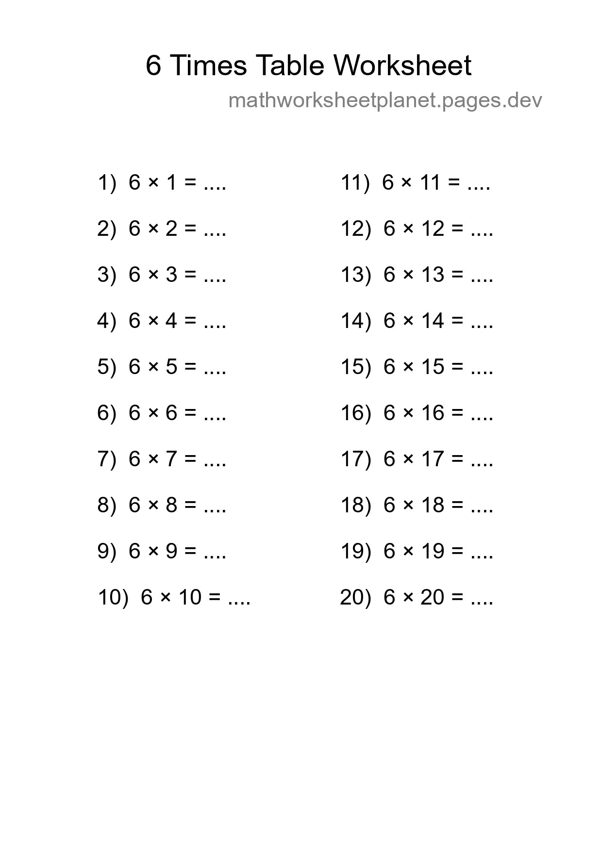 6 Times Table Worksheet For Grade 3 With Answers - Part 19