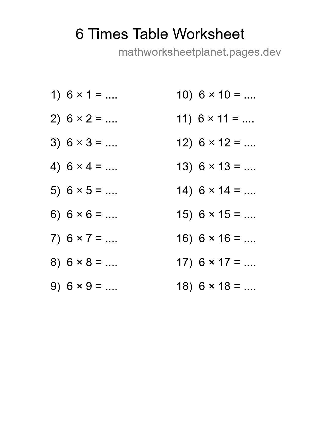 6 Times Table Worksheet For Grade 3 With Answers - Part 199