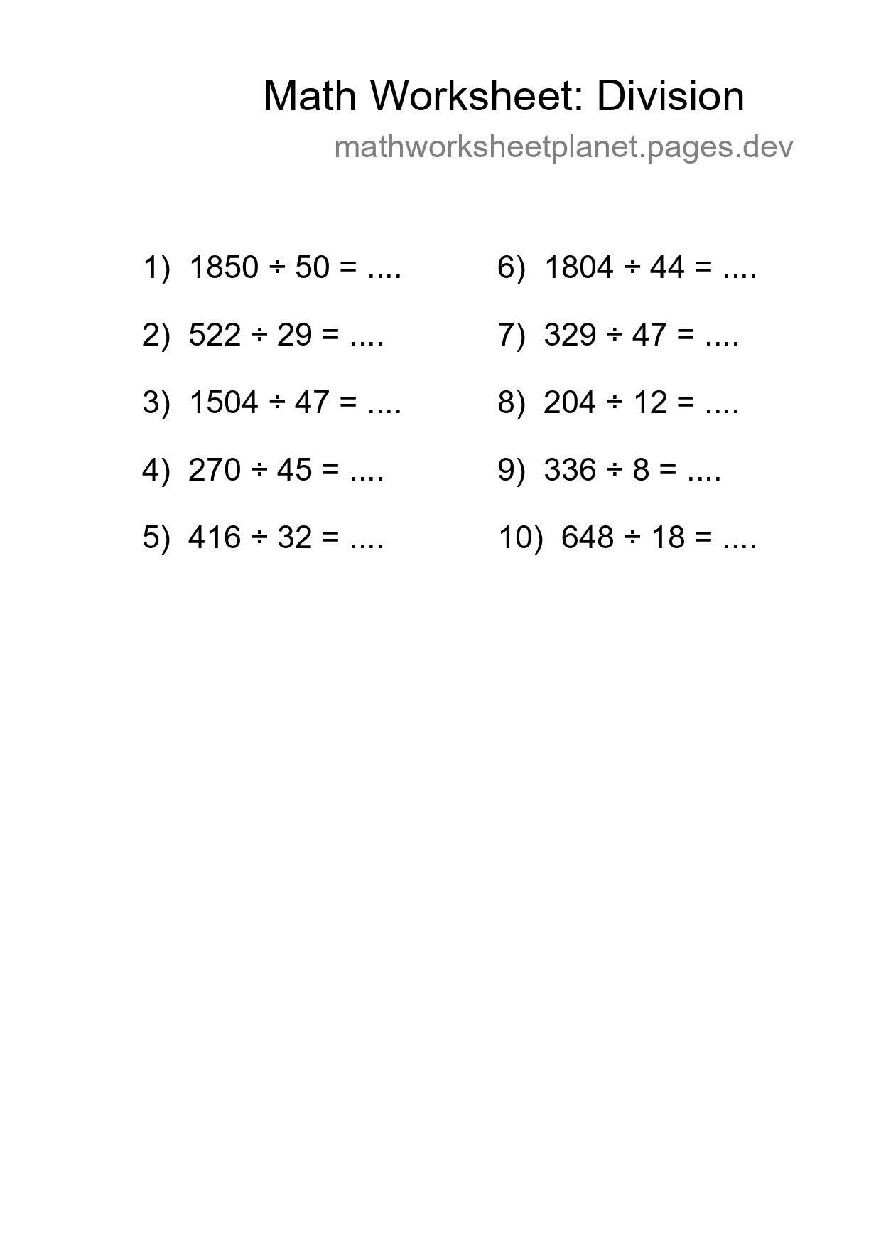 Free 10 Division Math Worksheet For Grade 2 - Part 154