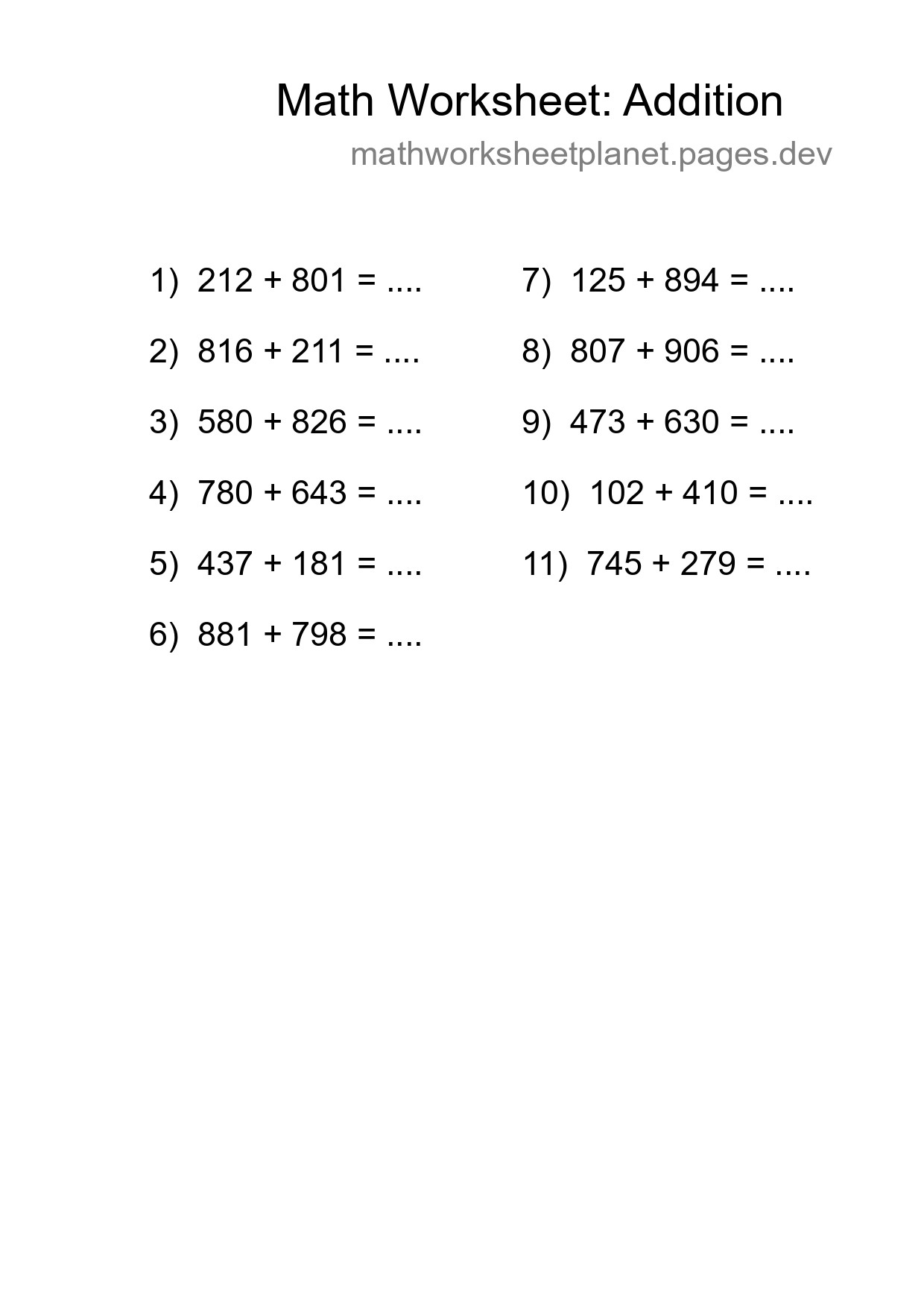Free 11 Addition Math Worksheet For Grade 5 With Answers - Part 71