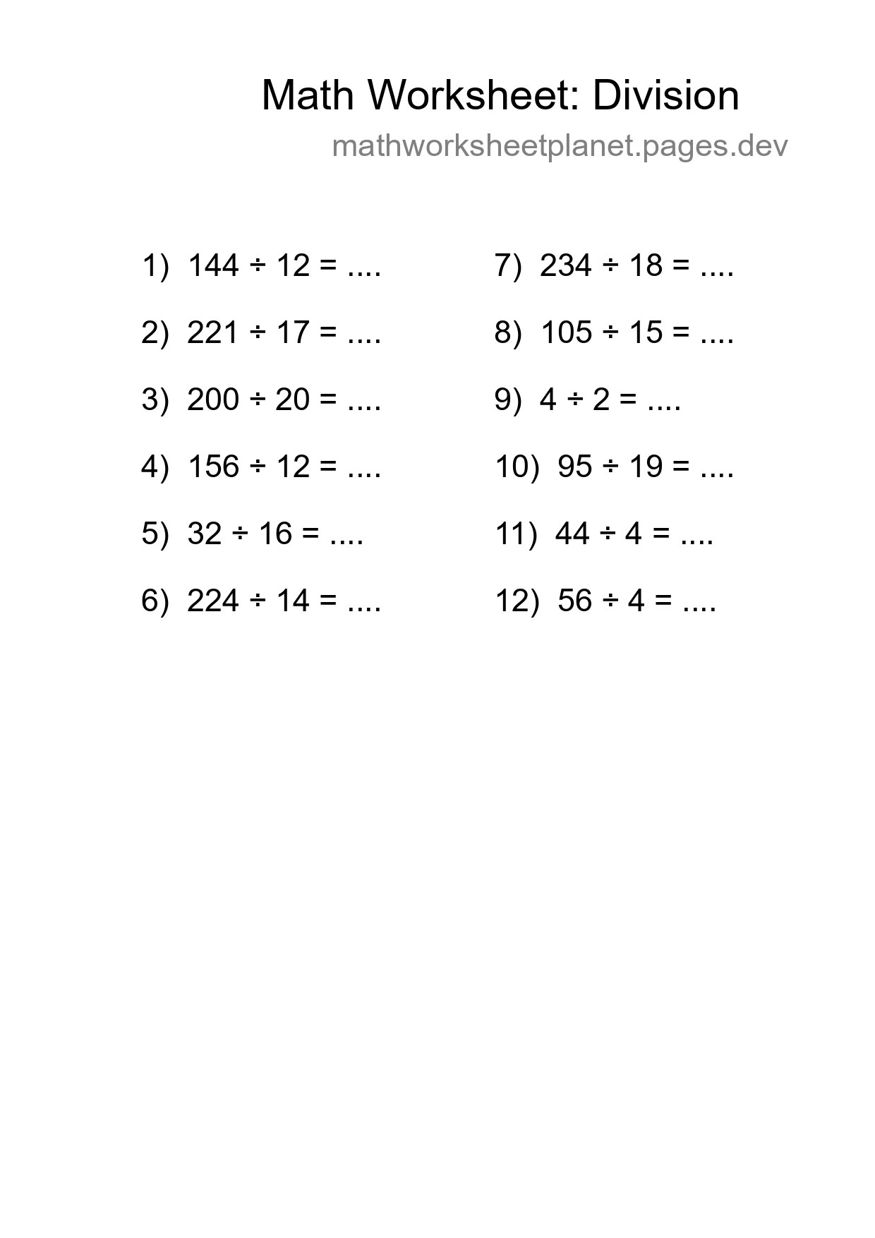Free 12 Division Math Worksheet For Grade 2 With Answers - Part 194