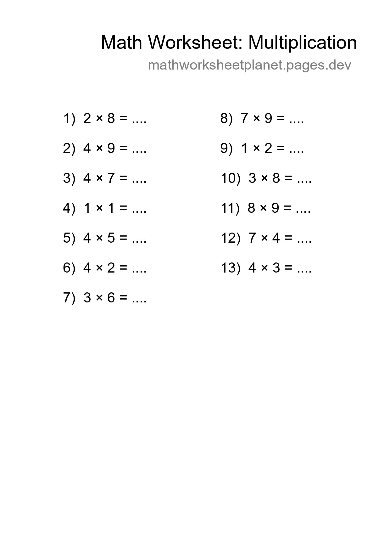 Free 13 Multiplication Math Worksheet For Grade 1 With Answers - Part 277