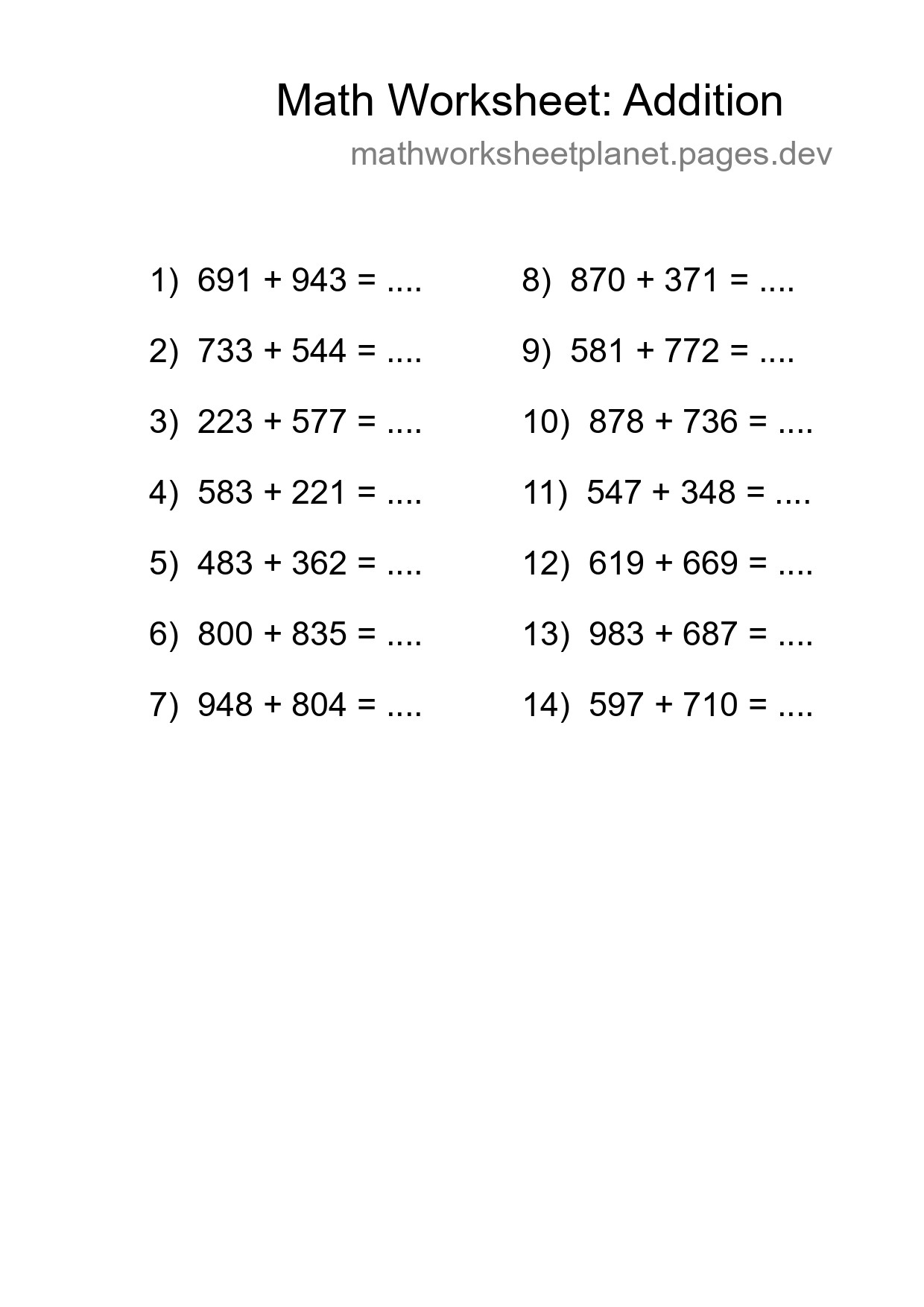 Free 14 Addition Math Worksheet For Grade 5 With Answers - Part 111