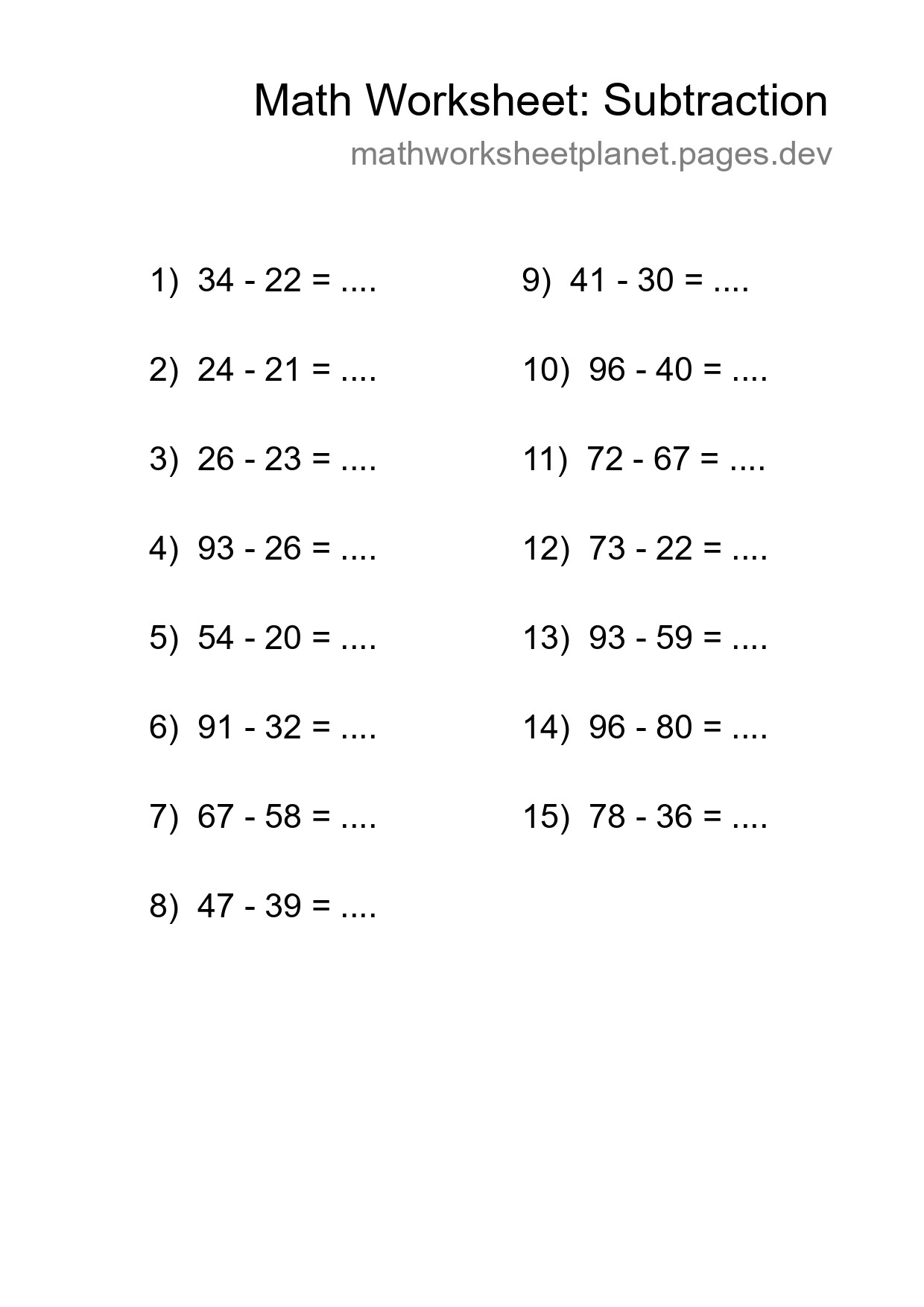 Free 15 Subtraction Math Worksheet For Grade 3 - Part 298