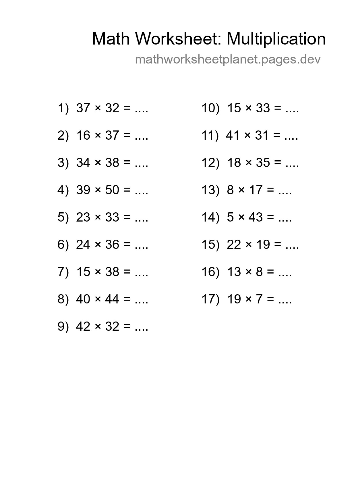 Free 17 Multiplication Math Worksheet For Grade 2 - Part 77