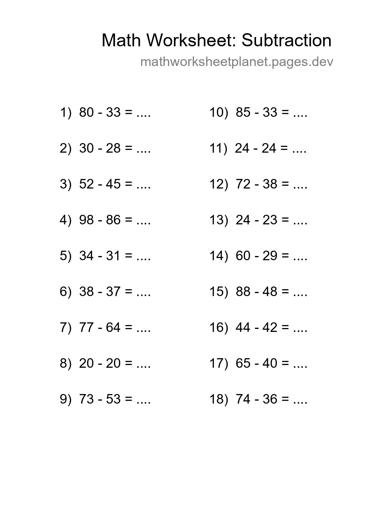 Free 18 Subtraction Math Worksheet For Grade 3 With Answers - Part 178