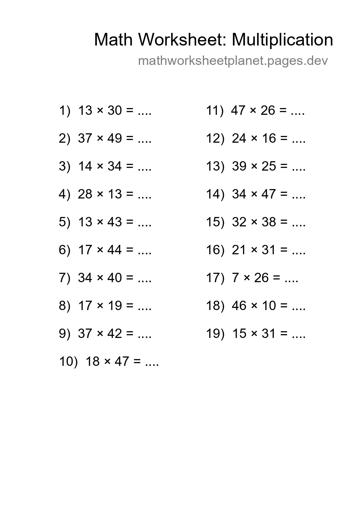 Free 19 Multiplication Math Worksheet For Grade 2 - Part 237