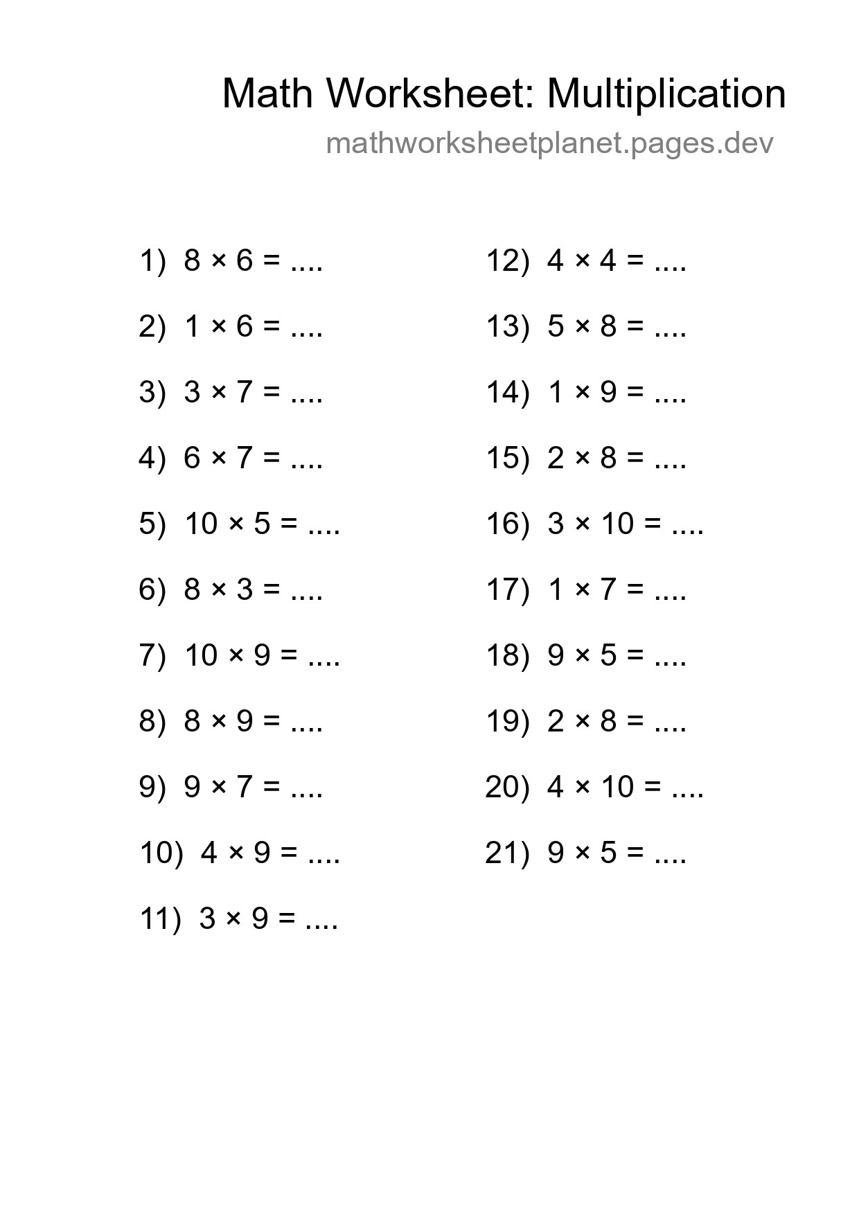 Free 21 Multiplication Math Worksheet For Grade 1 - Part 57