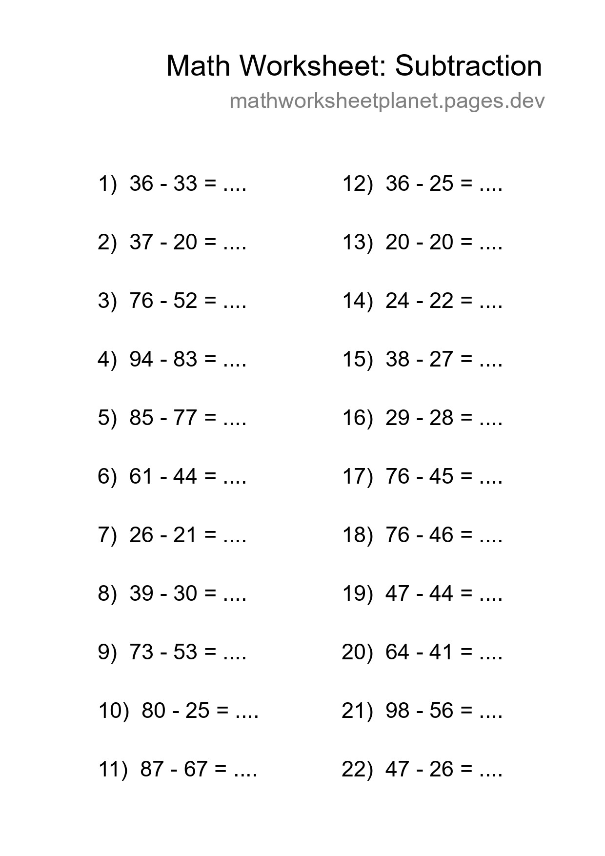 Free 22 Subtraction Math Worksheet For Grade 3 - Part 28