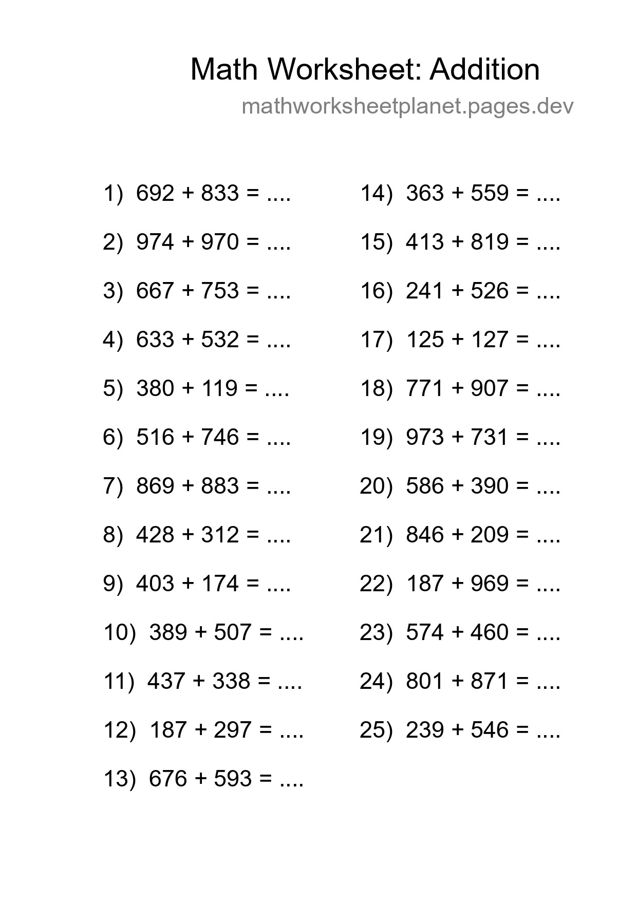 Free 25 Addition Math Worksheet For Grade 5 - Part 21