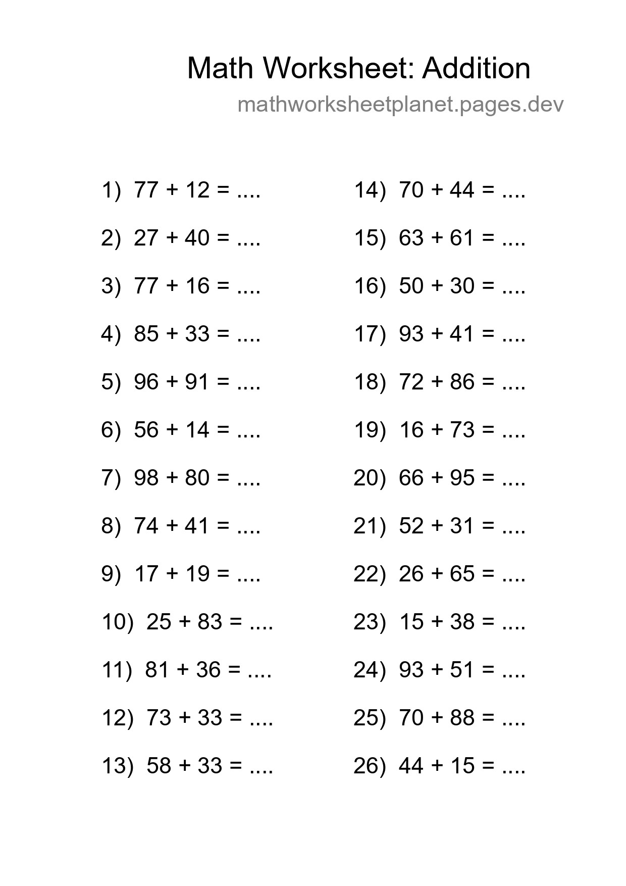 Free 26 Addition Math Worksheet For Grade 3 - Part 231