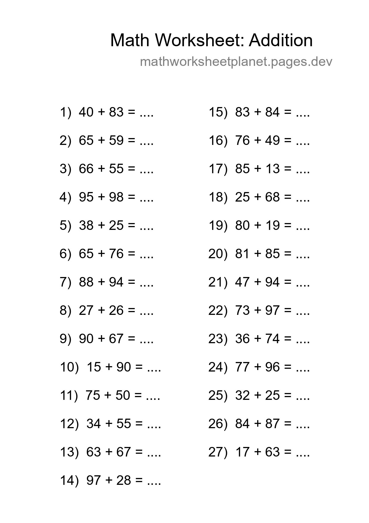 Free 27 Addition Math Worksheet For Grade 3 - Part 51