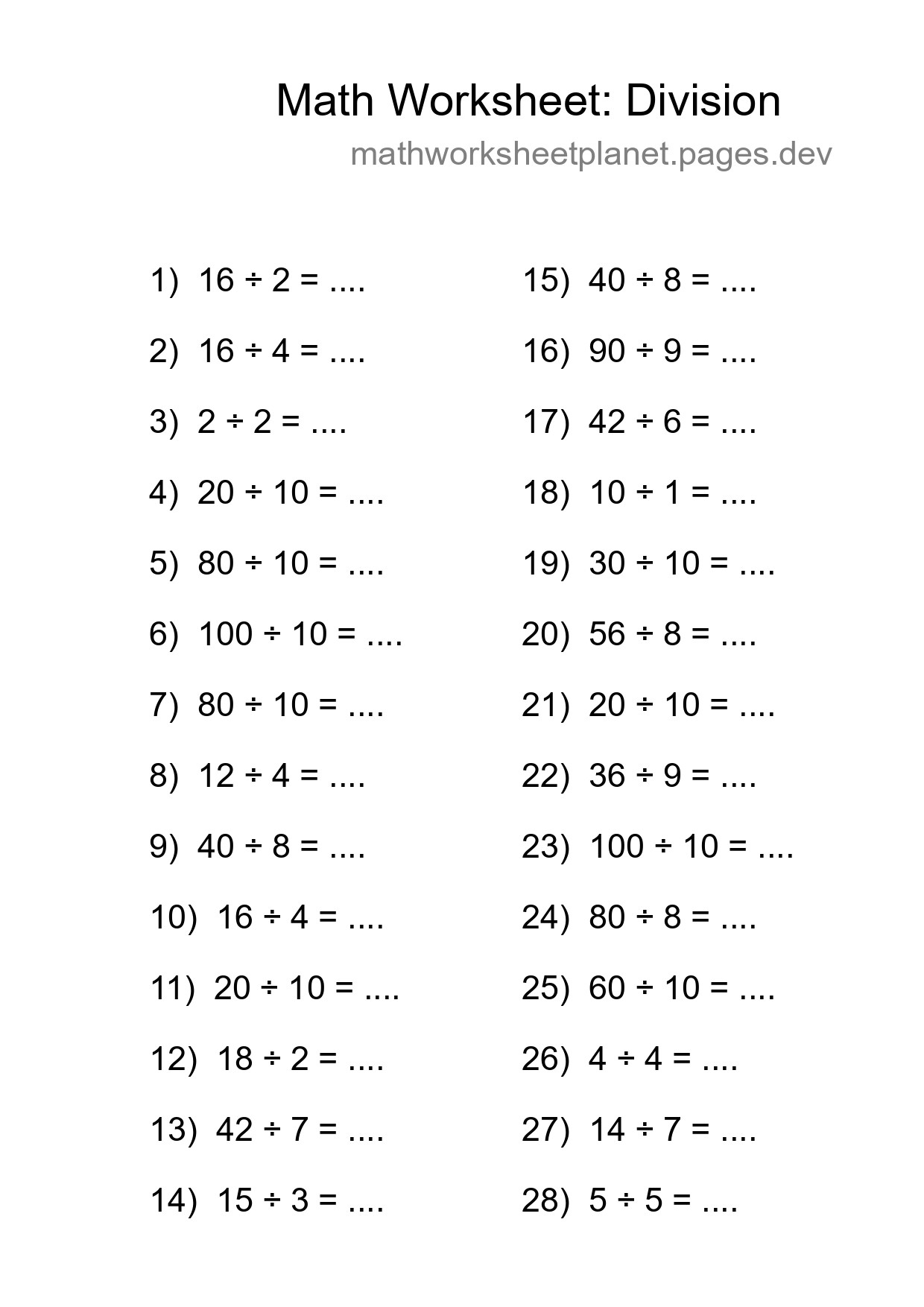 Free 28 Division Math Worksheet For Grade 1 - Part 124