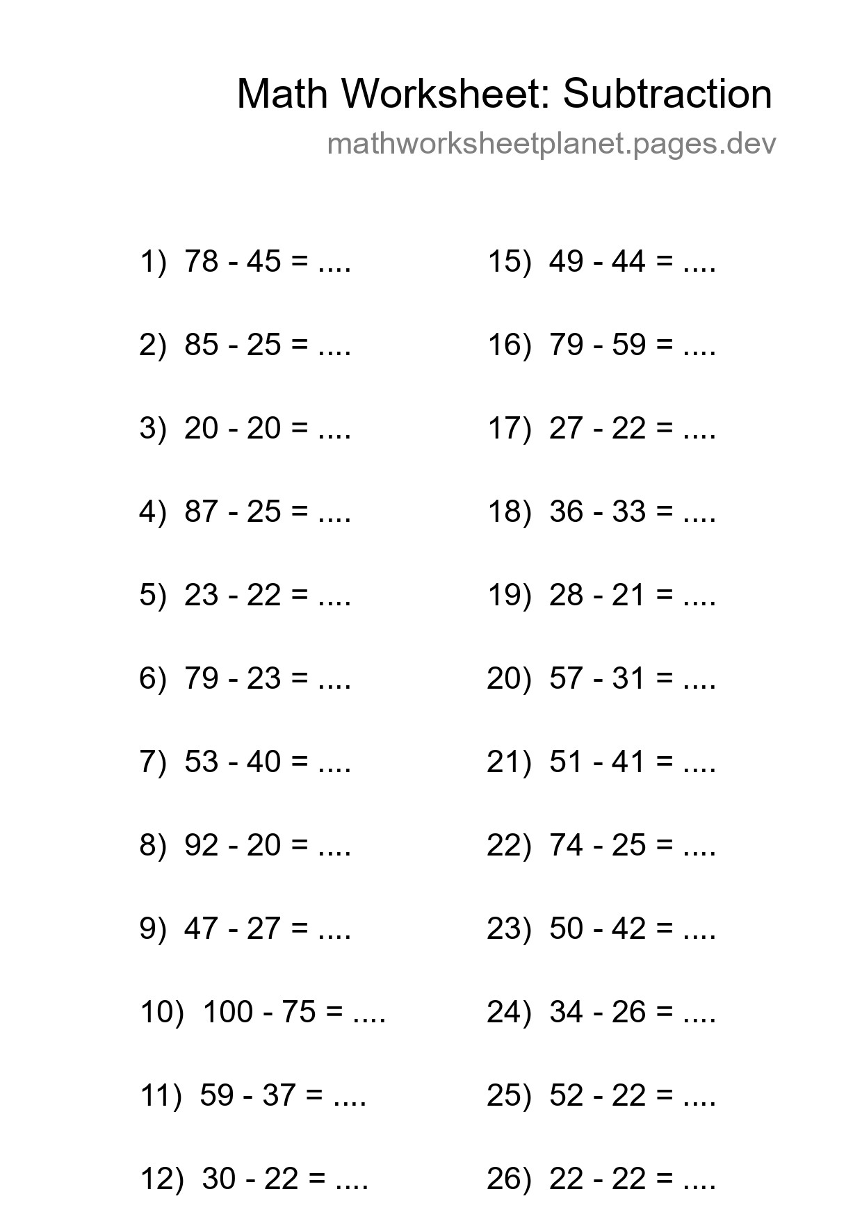 Free 28 Subtraction Math Worksheet For Grade 3 - Part 188