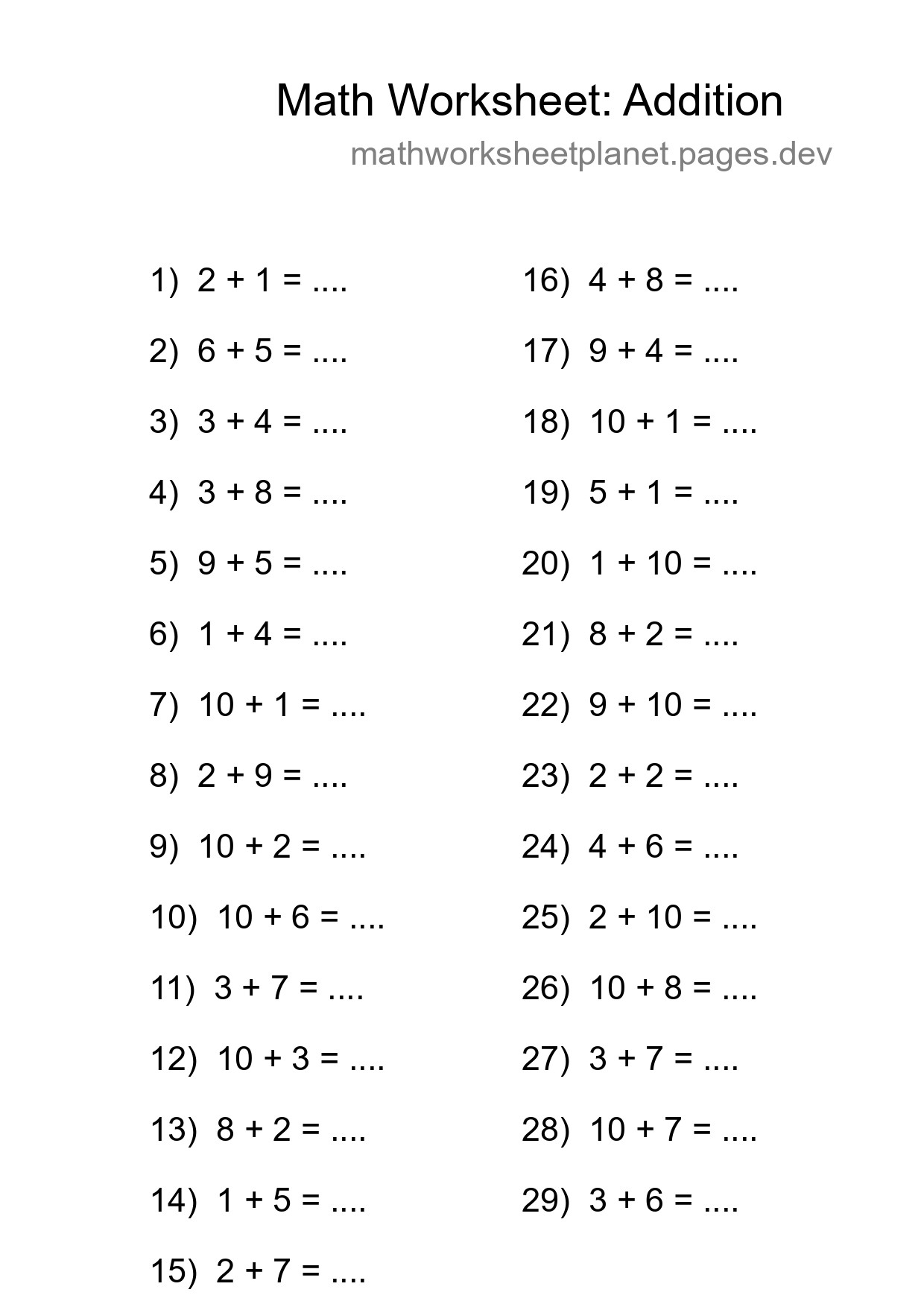 Free 29 Addition Math Worksheet For Grade 1 With Answers - Part 31