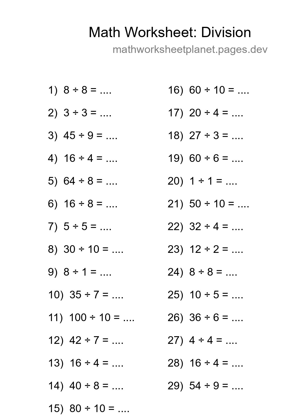 Free 29 Division Math Worksheet For Grade 1 - Part 134