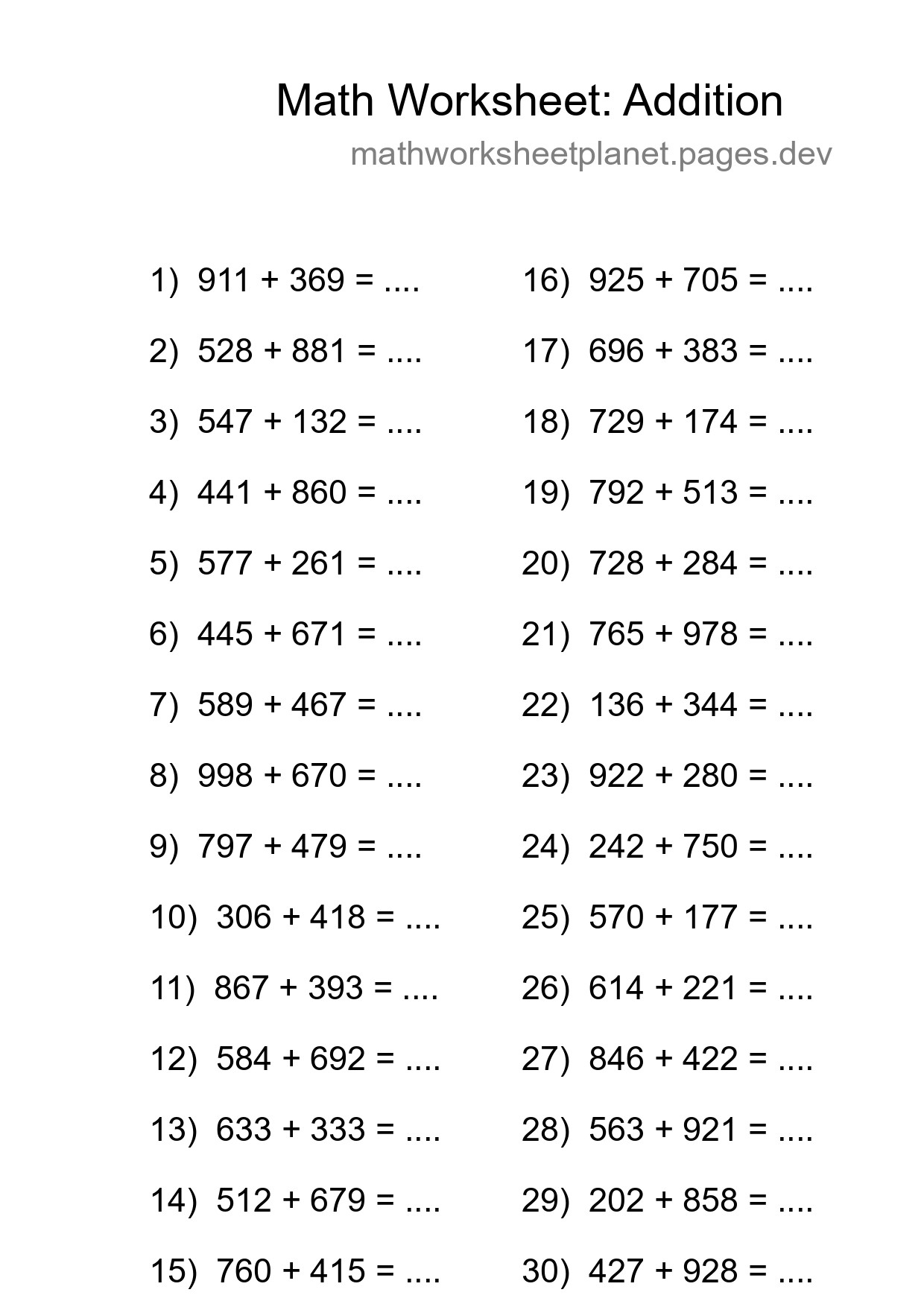 Free 30 Addition Math Worksheet For Grade 5 - Part 151
