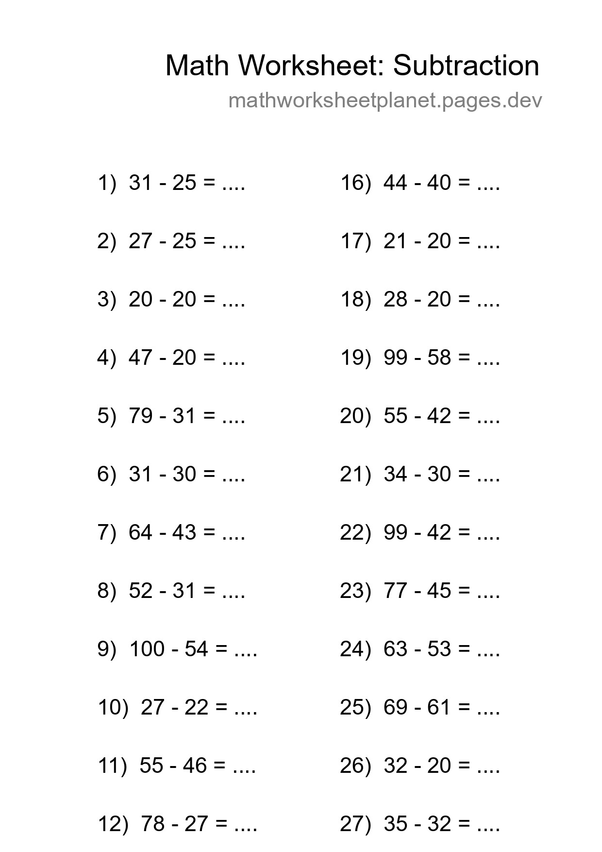 Free 30 Subtraction Math Worksheet For Grade 3 - Part 148