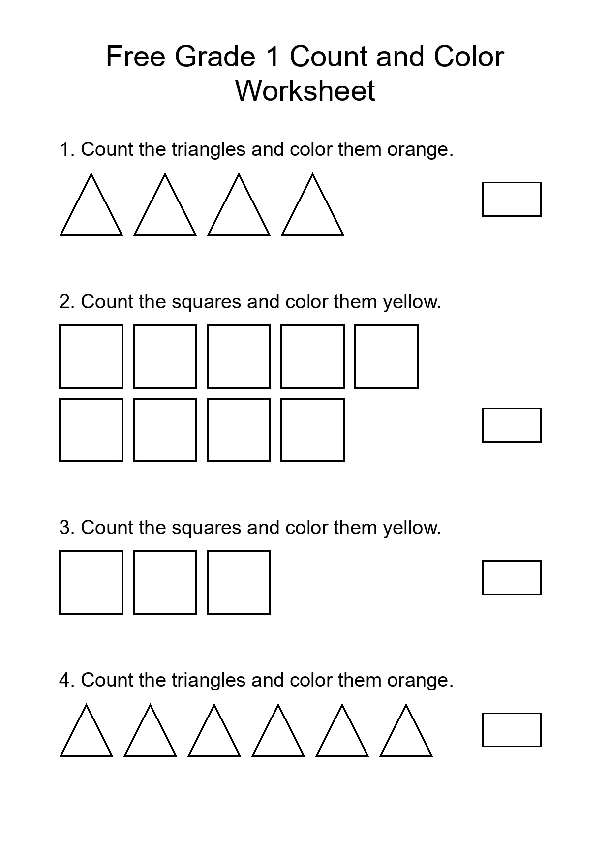 Free Grade 1 Count and Color Worksheet