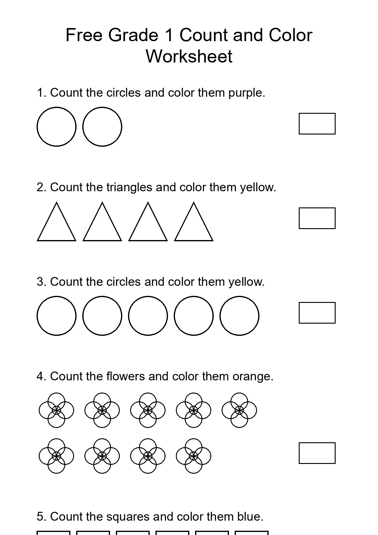 Free Grade 1 Count and Color Worksheet