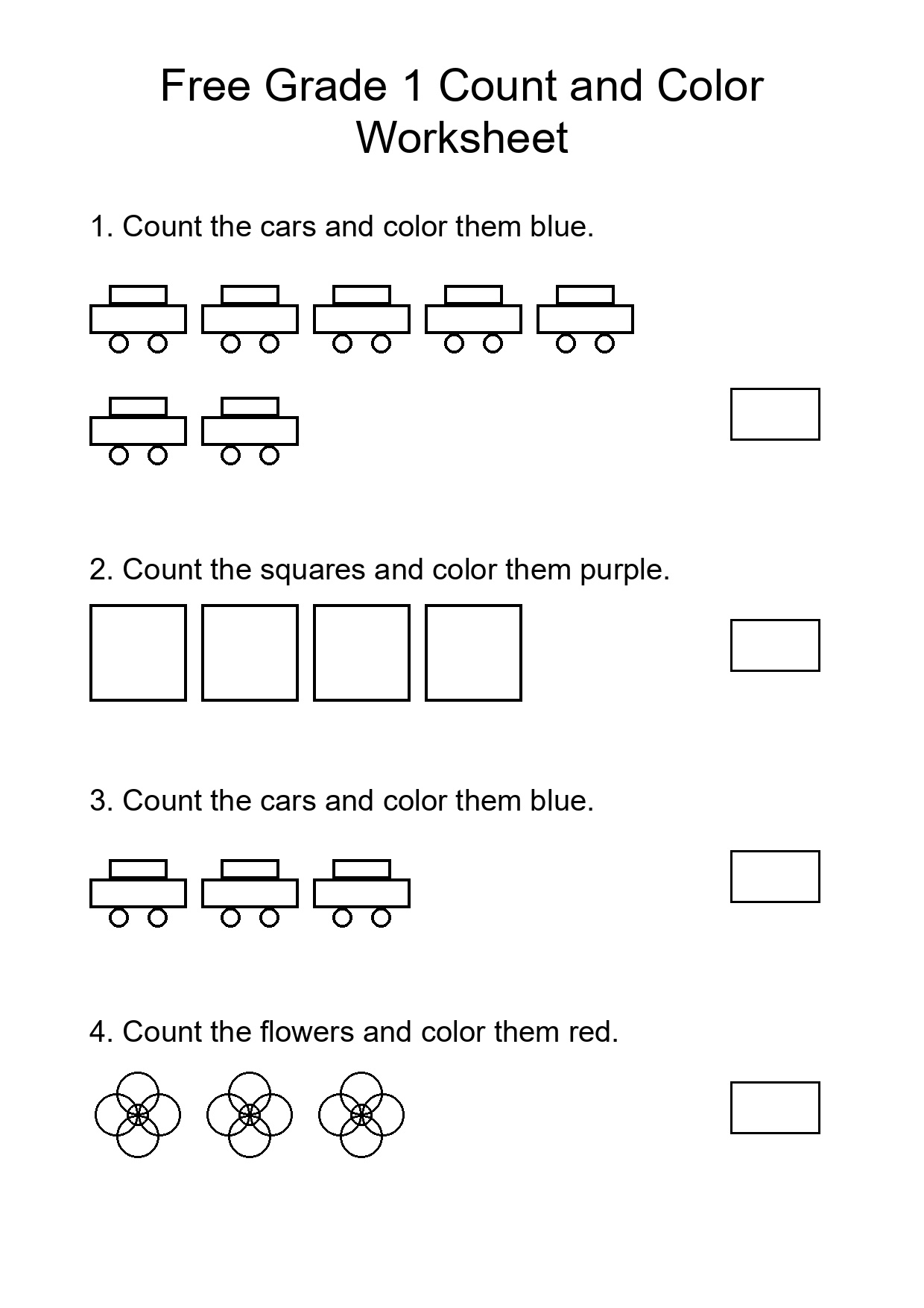 Free Grade 1 Count and Color Worksheet