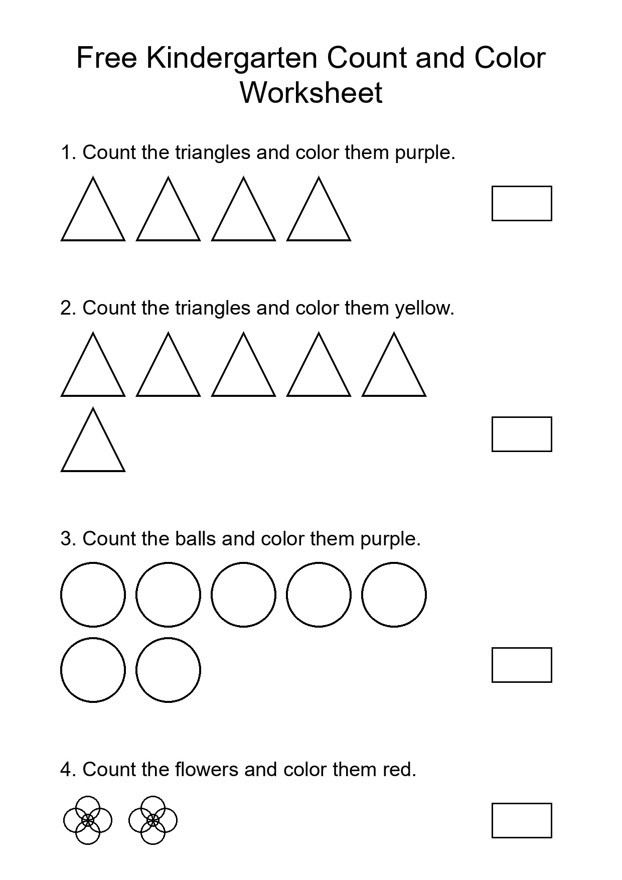Free Kindergarten Count and Color Worksheet