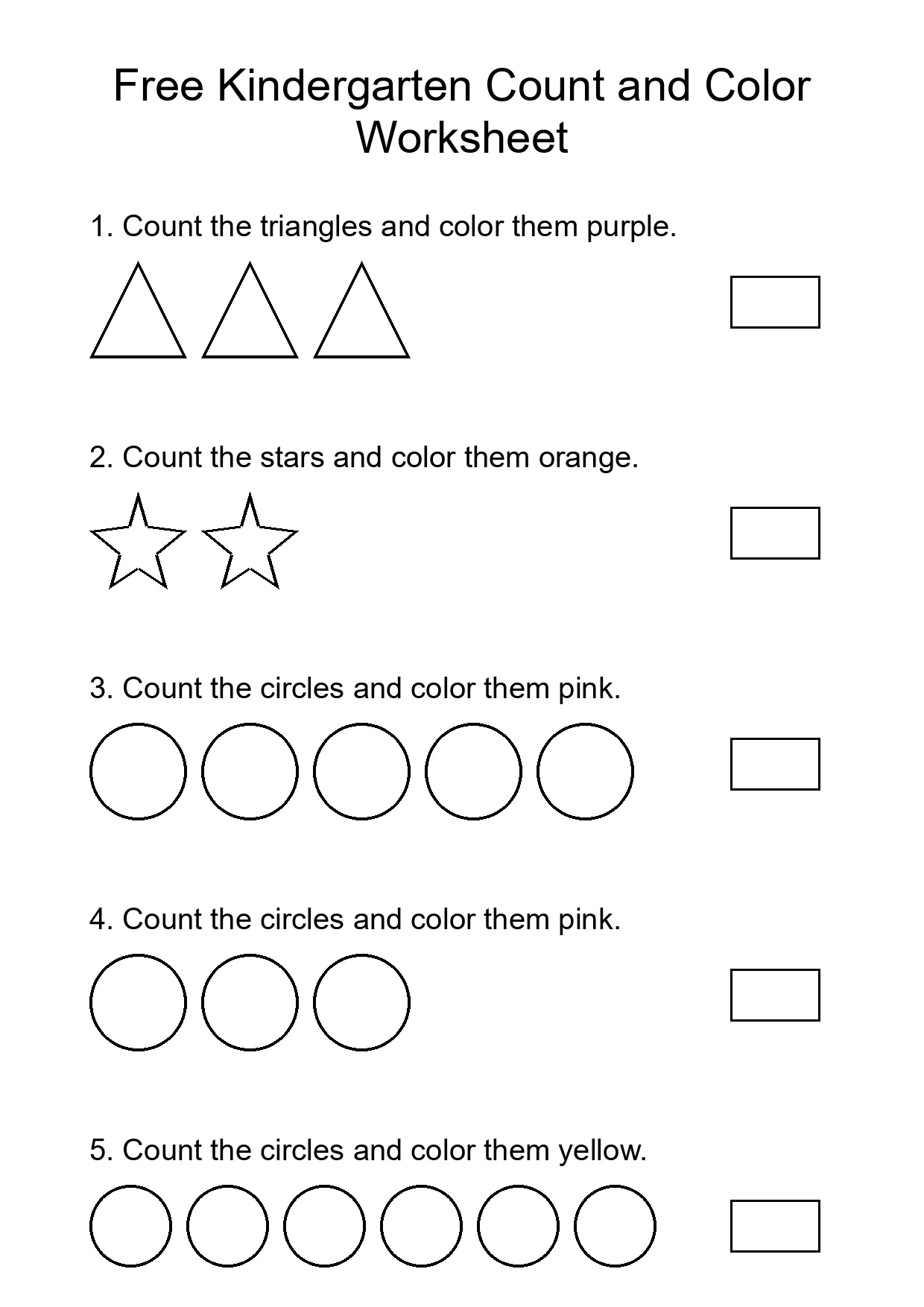 Free Kindergarten Count and Color Worksheet