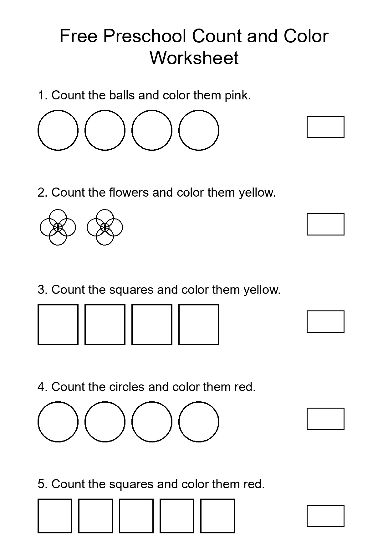 Free Preschool Count and Color Worksheet