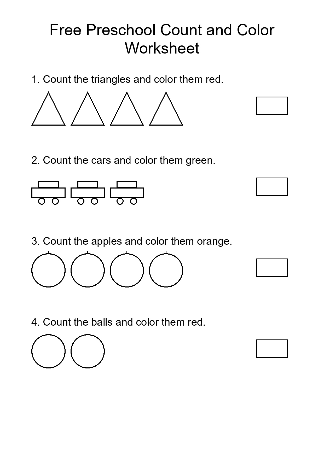 Free Preschool Count and Color Worksheet