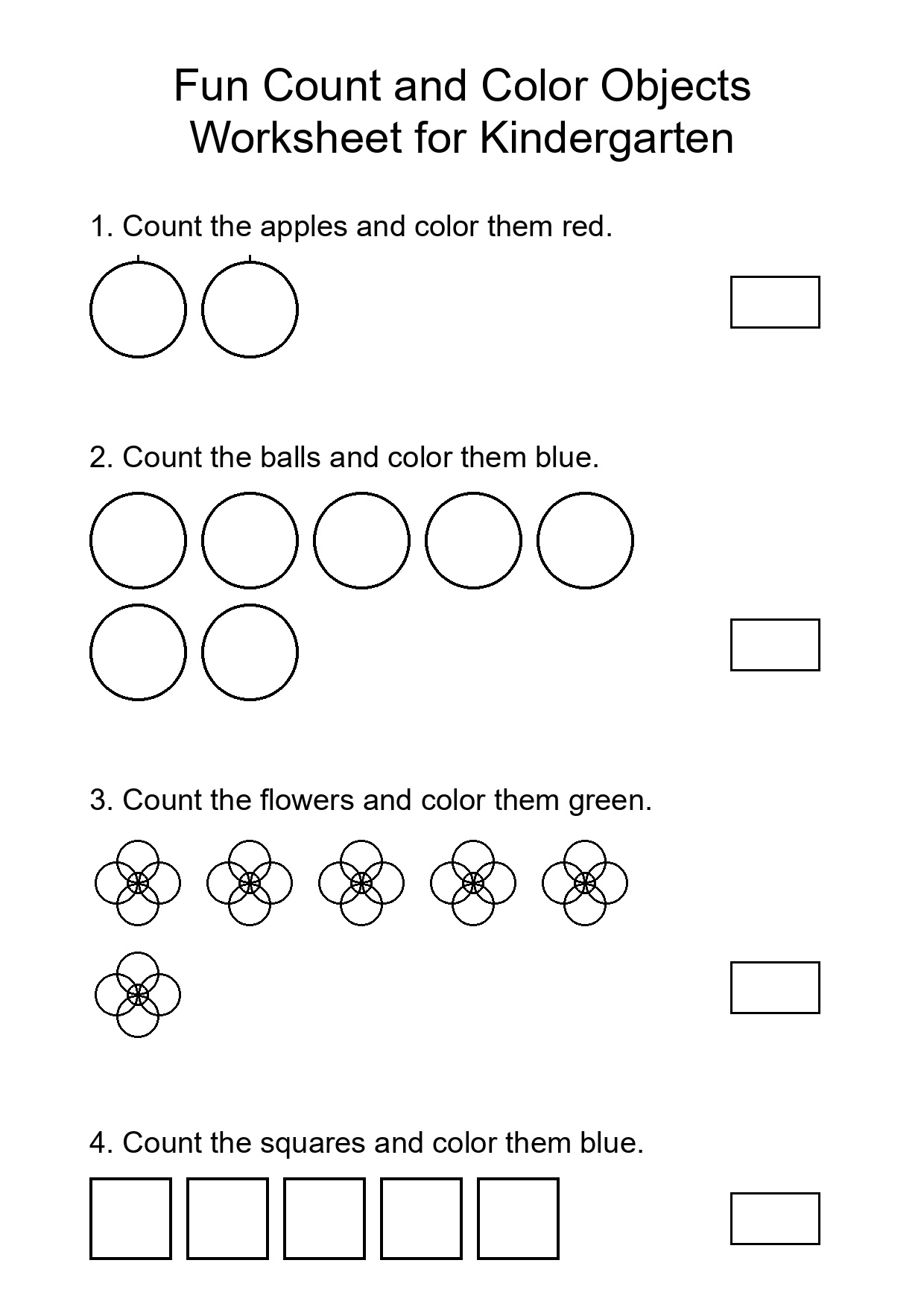 Fun Count and Color Objects Worksheet for Kindergarten