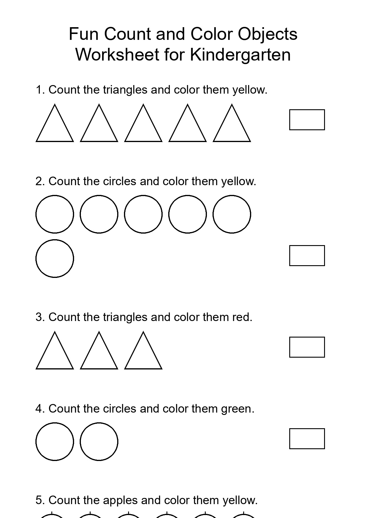 Fun Count and Color Objects Worksheet for Kindergarten
