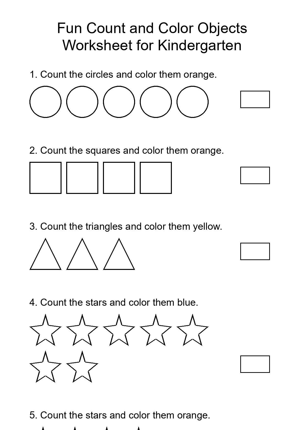 Fun Count and Color Objects Worksheet for Kindergarten