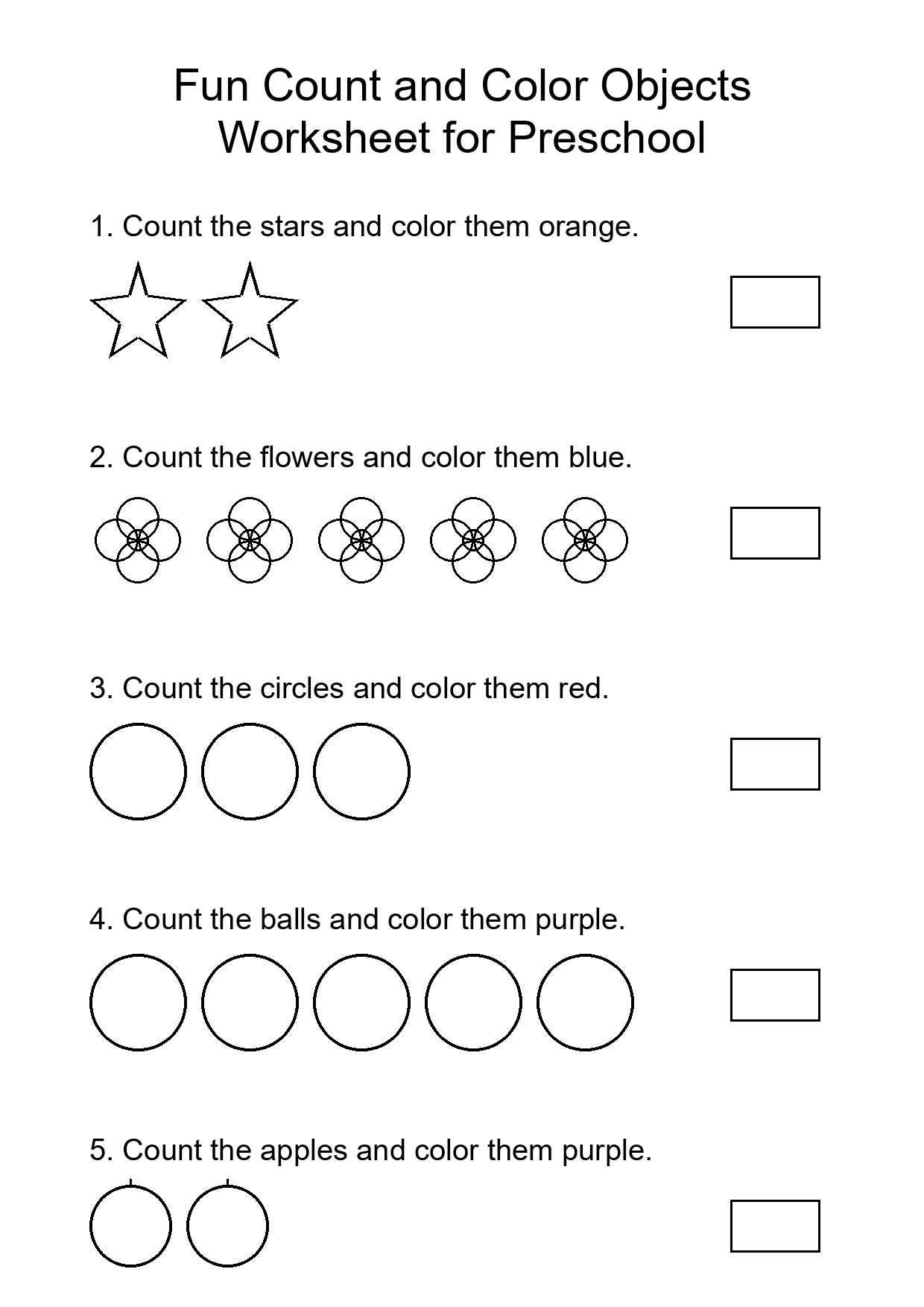 Fun Count and Color Objects Worksheet for Preschool