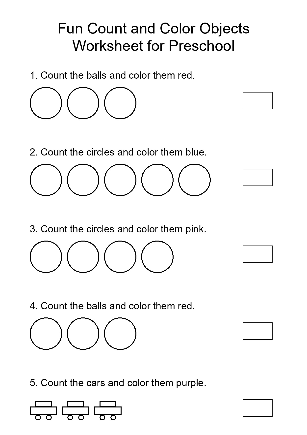 Fun Count and Color Objects Worksheet for Preschool