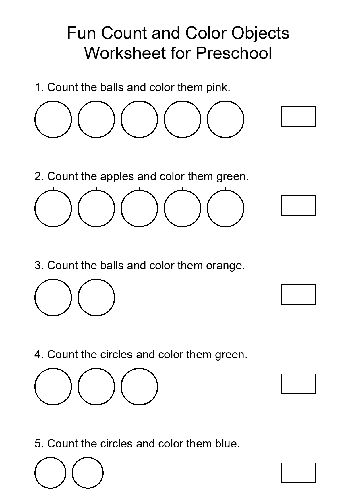 Fun Count and Color Objects Worksheet for Preschool