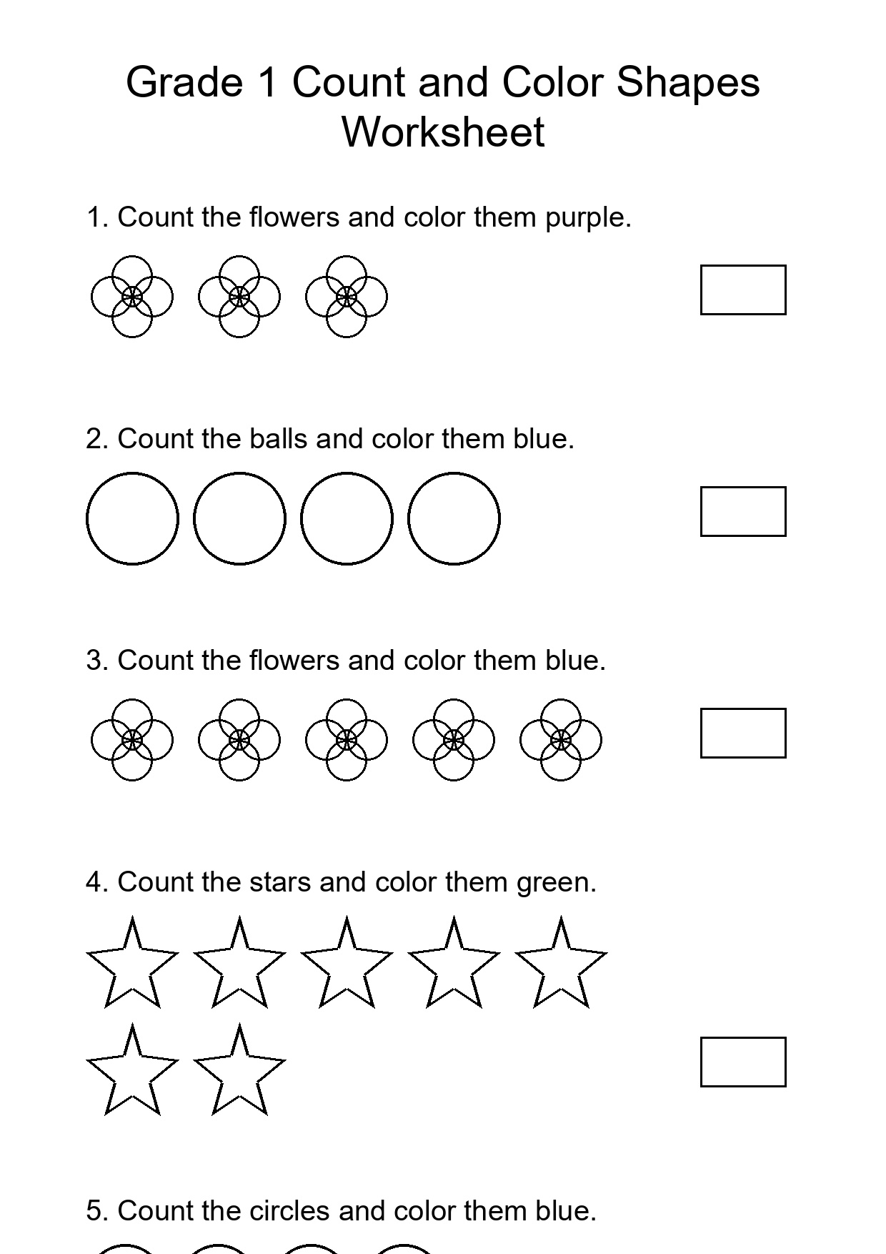Grade 1 Count and Color Shapes Worksheet