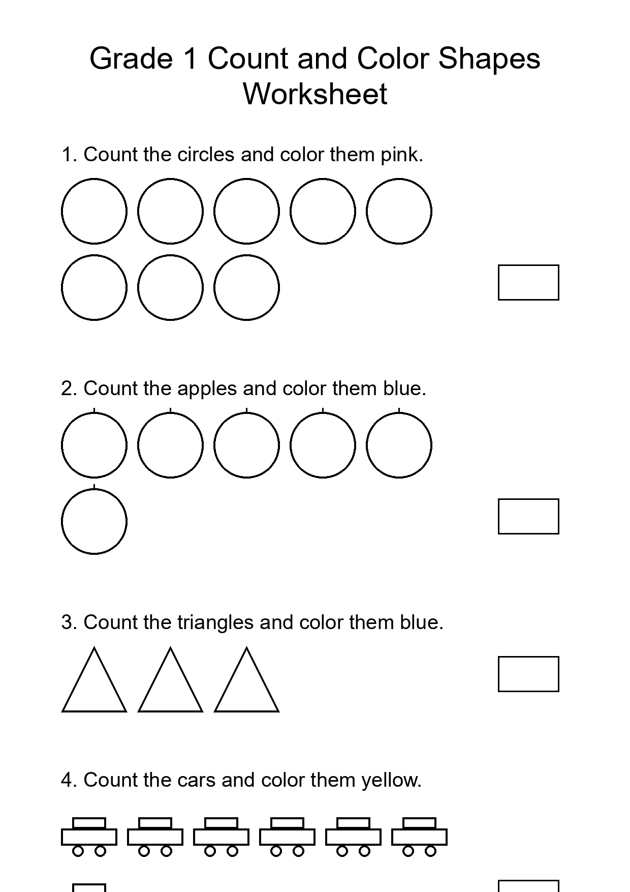 Grade 1 Count and Color Shapes Worksheet
