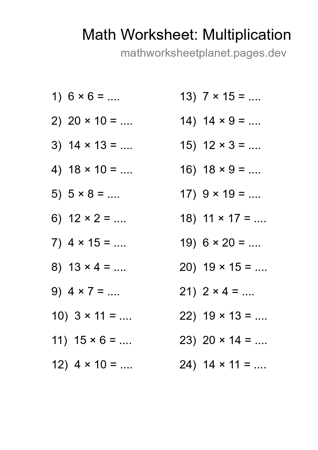 Grade 2 Multiplication Practice Worksheet (24 Problems) - Part 47