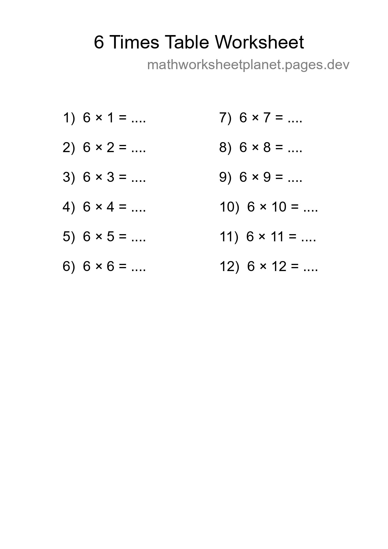 Grade 3 Multiplication Table 6 Practice - Part 209