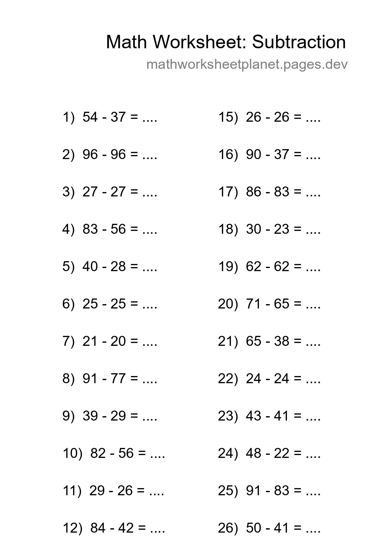 Grade 3 Subtraction Practice Worksheet (28 Problems) - Part 228