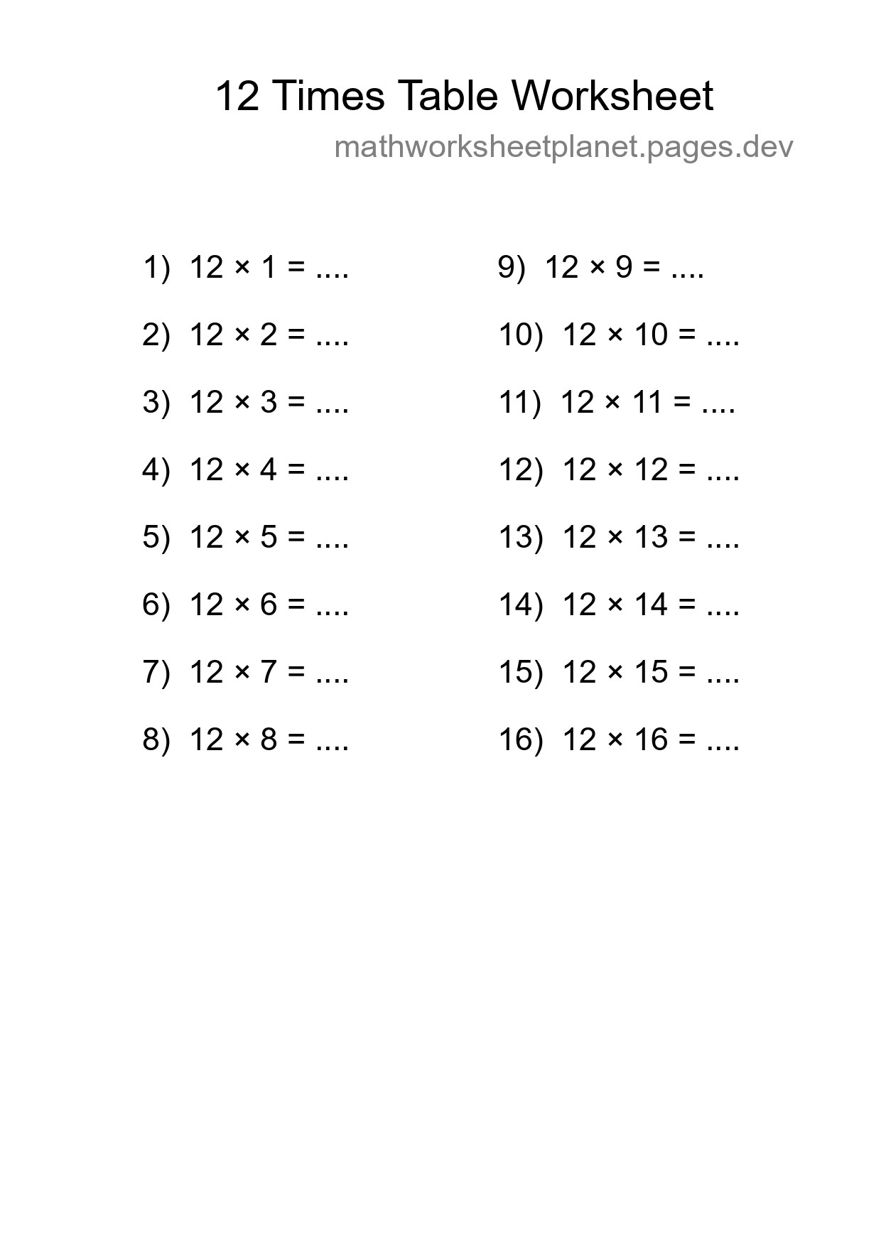 Grade 4 Multiplication Table 12 Practice - Part 139
