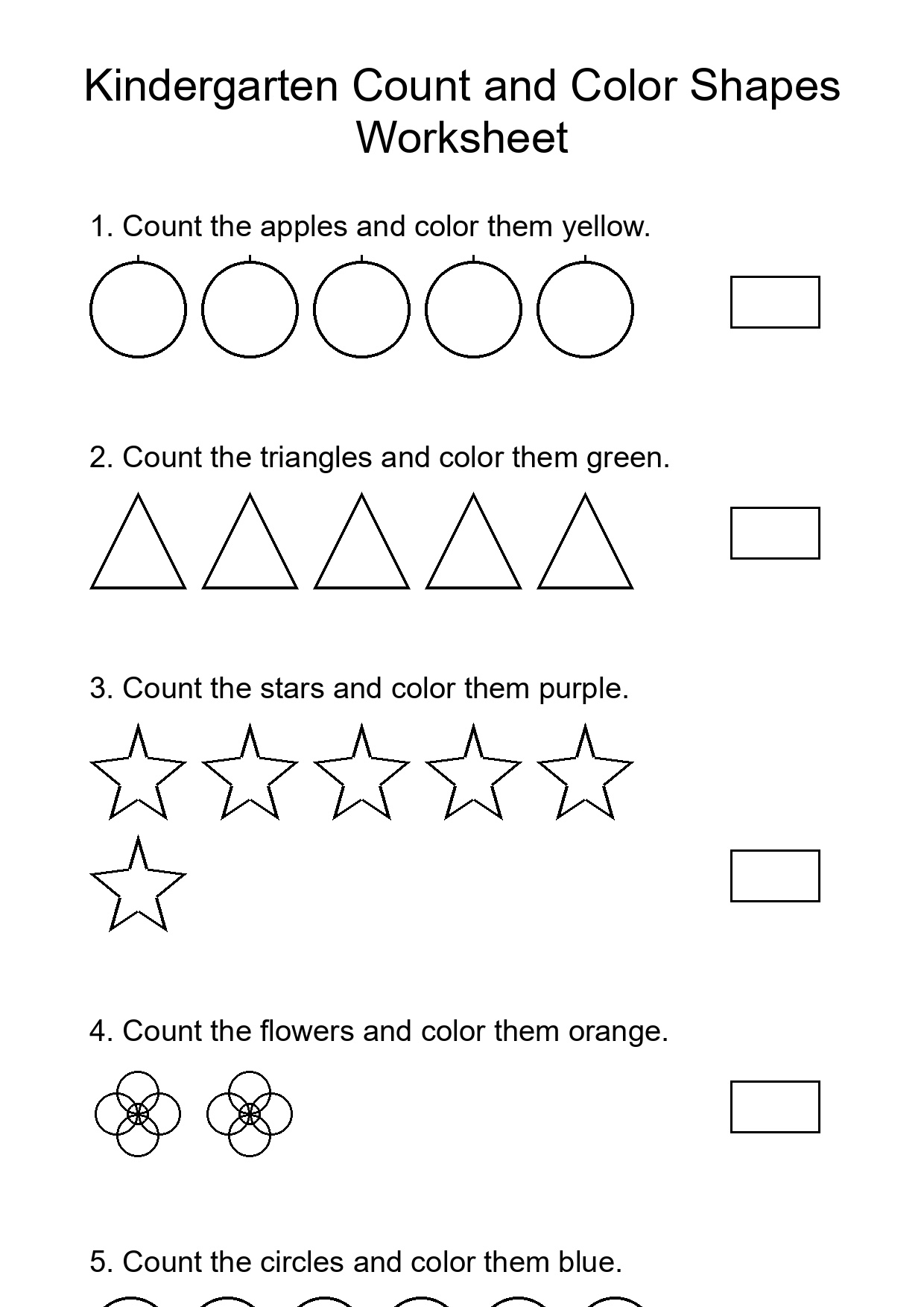 Kindergarten Count and Color Shapes Worksheet