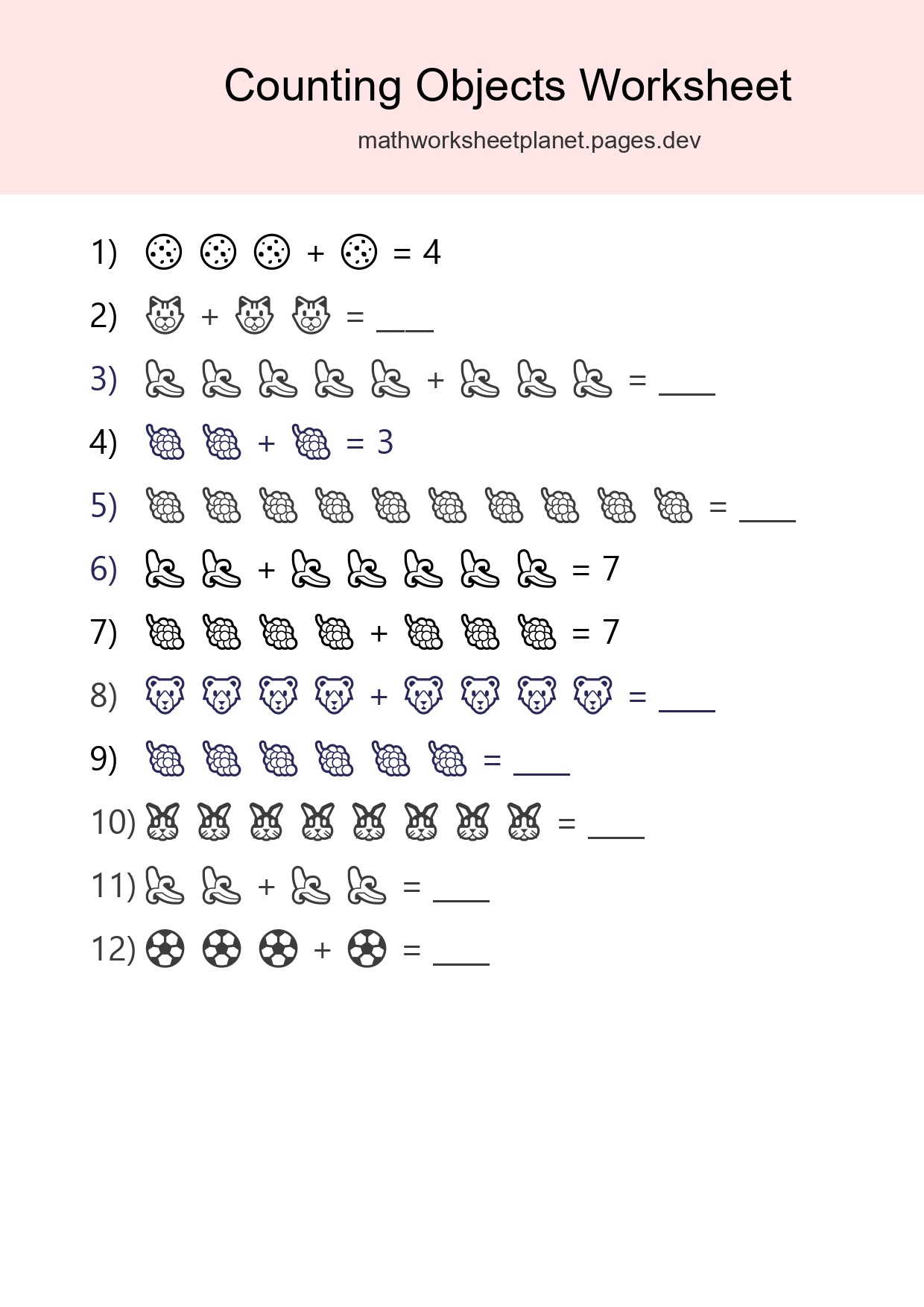 Kindergarten Count The Objects Worksheet - Part 233