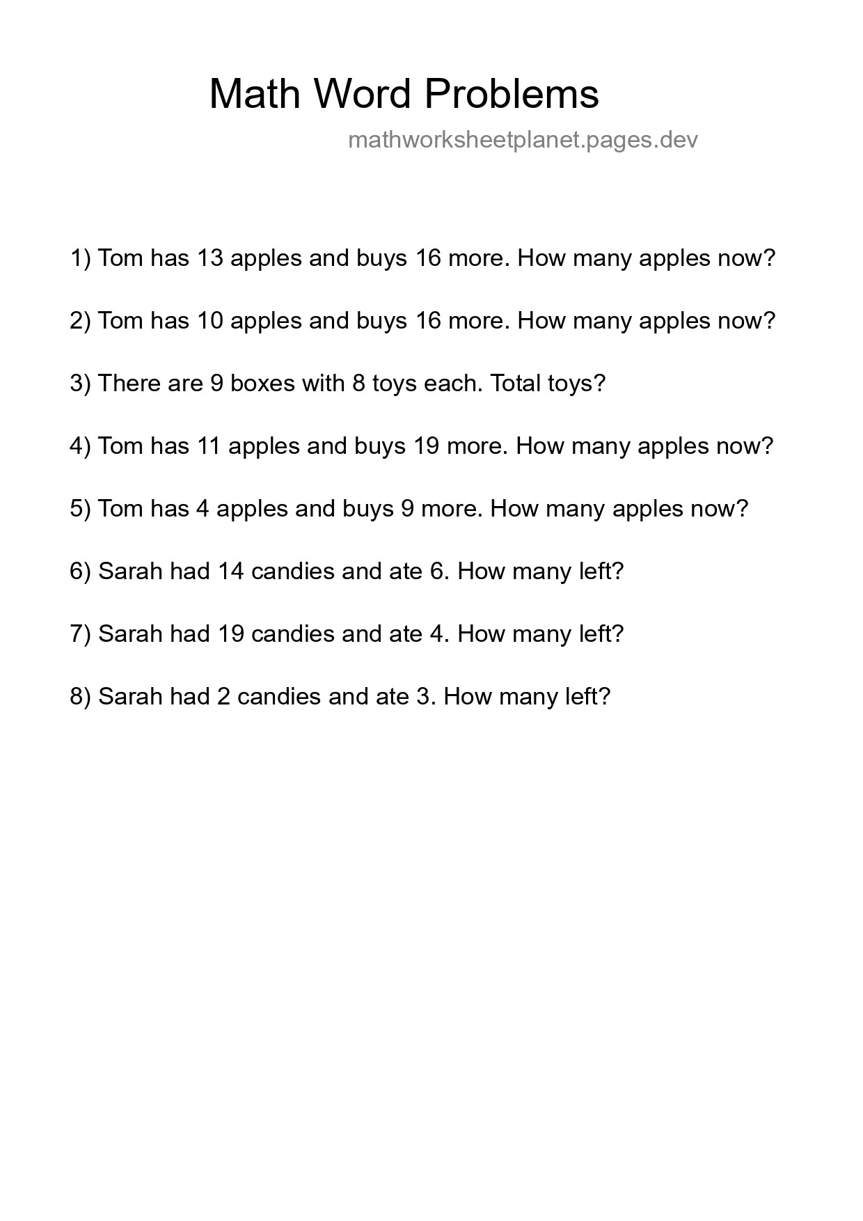 Math Word Problem Worksheet